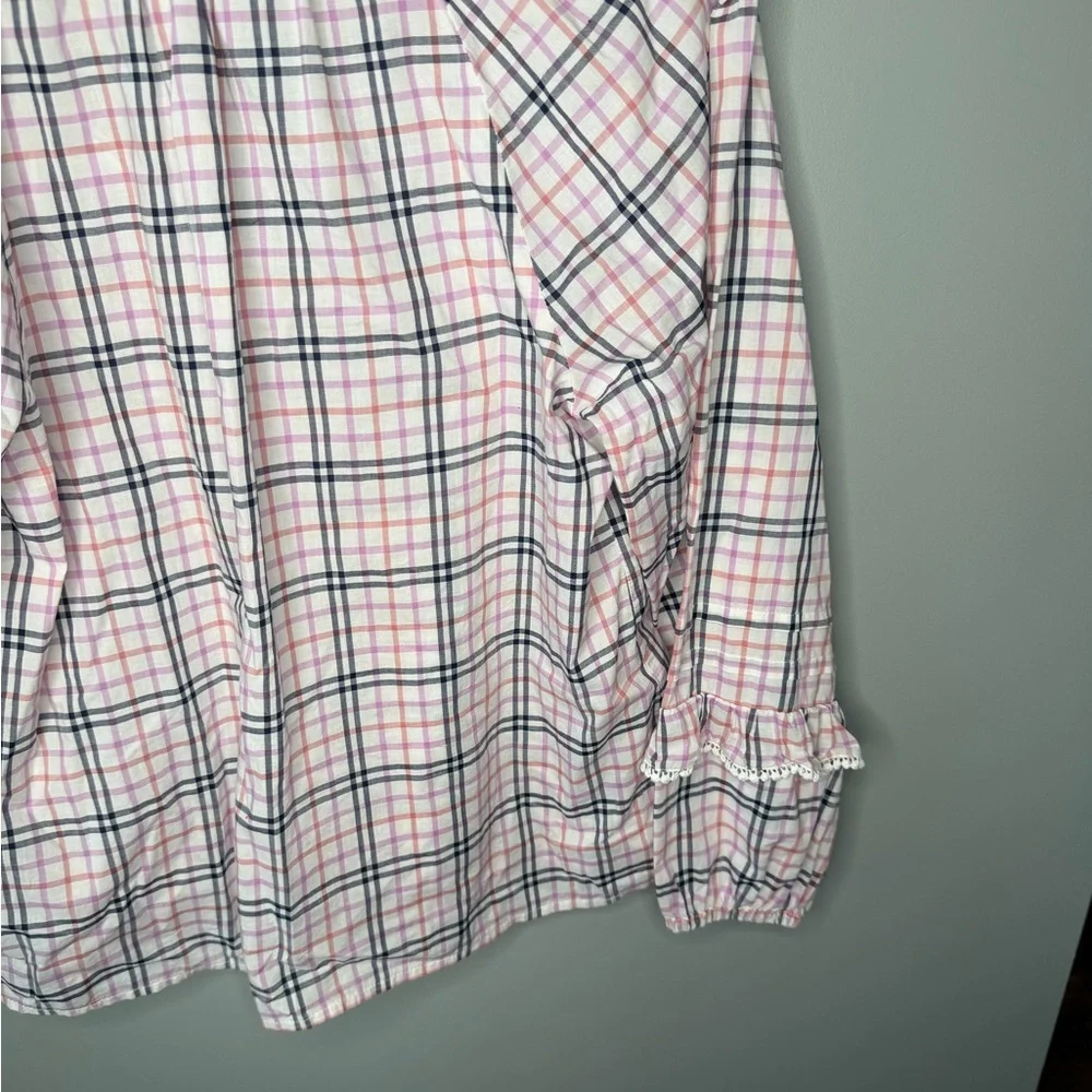 J. Crew Plaid Ruffle Trim Peasant Top